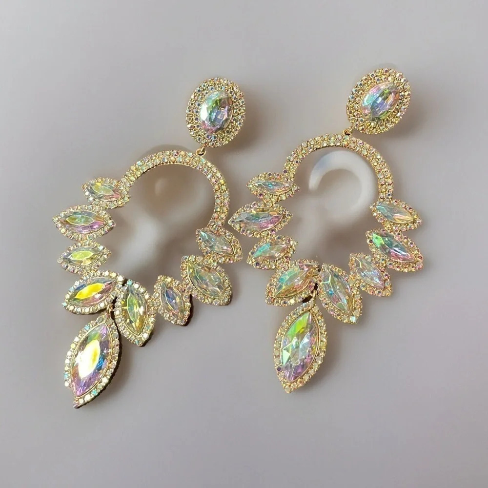 New! Rain Drop Rhinestone Luxury Exaggerated Gem Earrings for Women